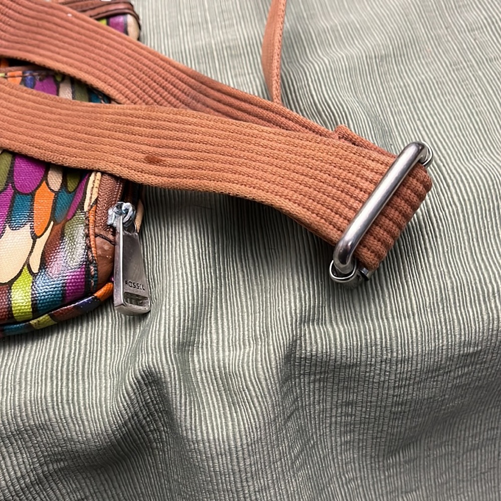 Vintage FOSSIL KEY.PER leather and canvas laminated cross body bag. - Picture 3 of 9